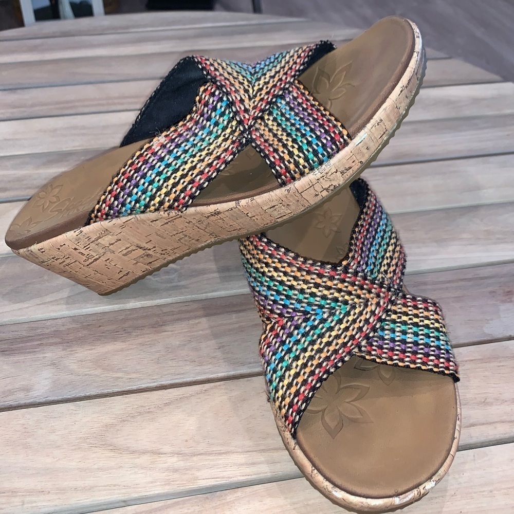 Skechers Beverlee Multi Color Wedges Cork Shoes Sandals Women's Size 10 - Picture 9 of 12